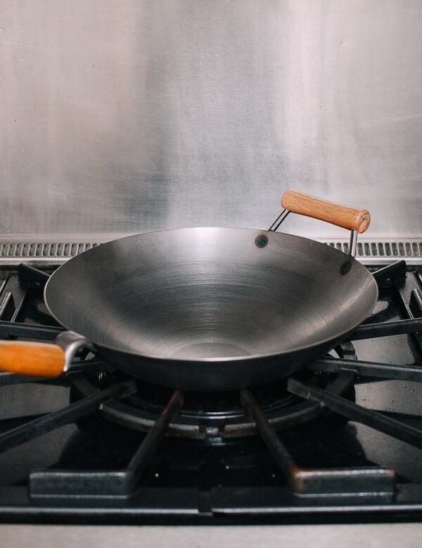 Carbon steel wok on stove